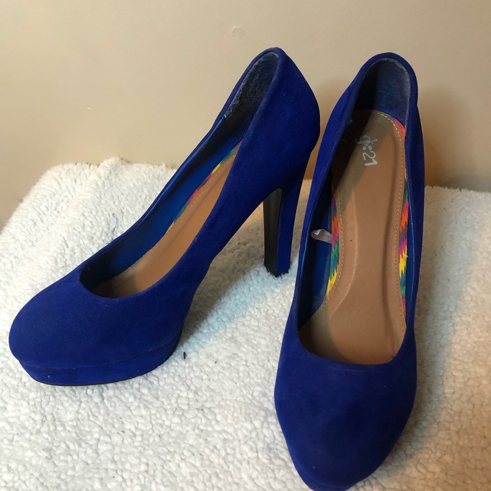 Blue suede platform heels size 10